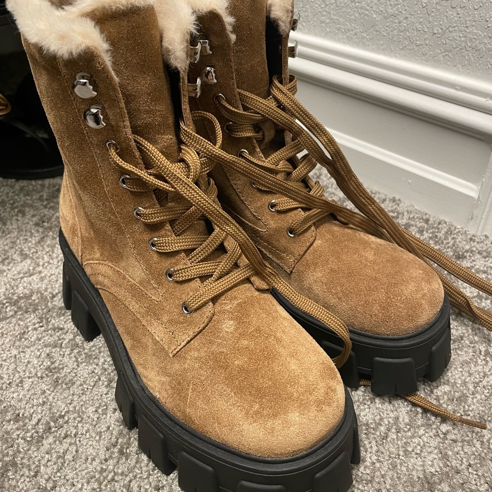 Marc Fisher Faux Fur Combat Boots (6.5)
